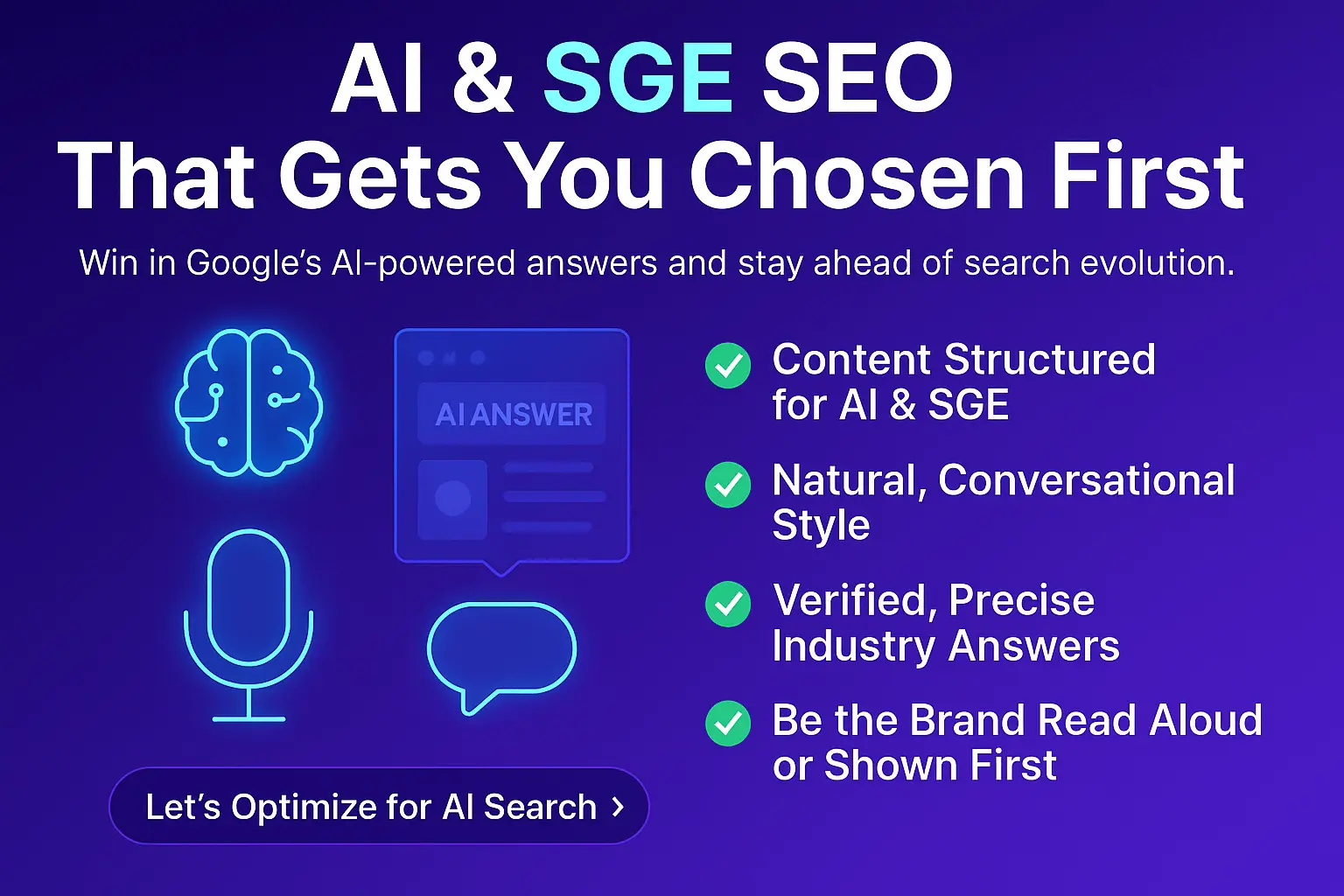 Illustration of Google's AI-powered SGE providing a direct answer from a brand's top-ranking, authoritative content.