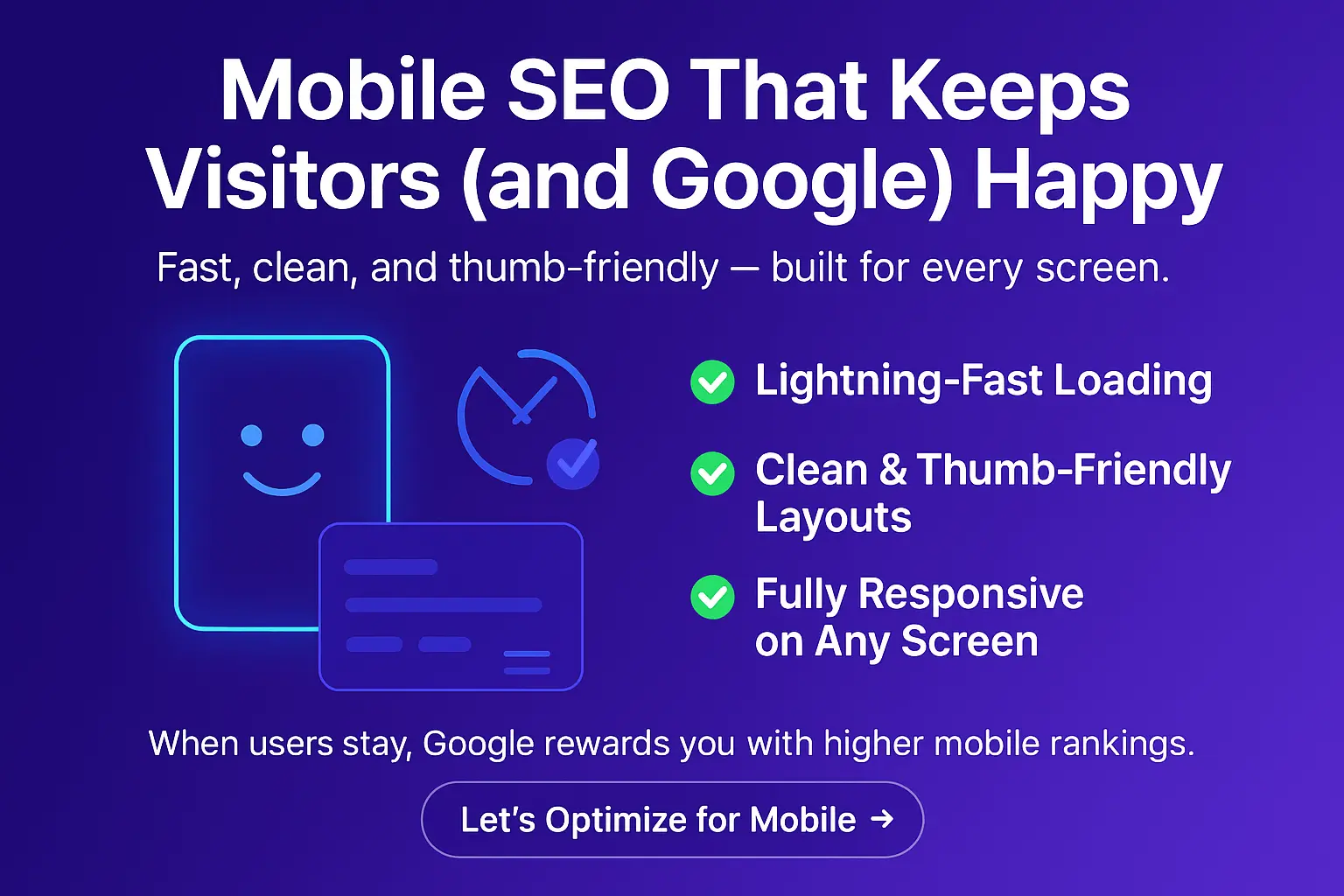 A hand holding a smartphone, showcasing a fast-loading and perfectly responsive mobile-friendly website design.